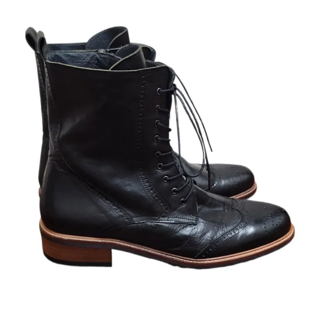 DuoBoots UK Men’s EU 43 Black Leather Brogue Lace Up Ankle Boots